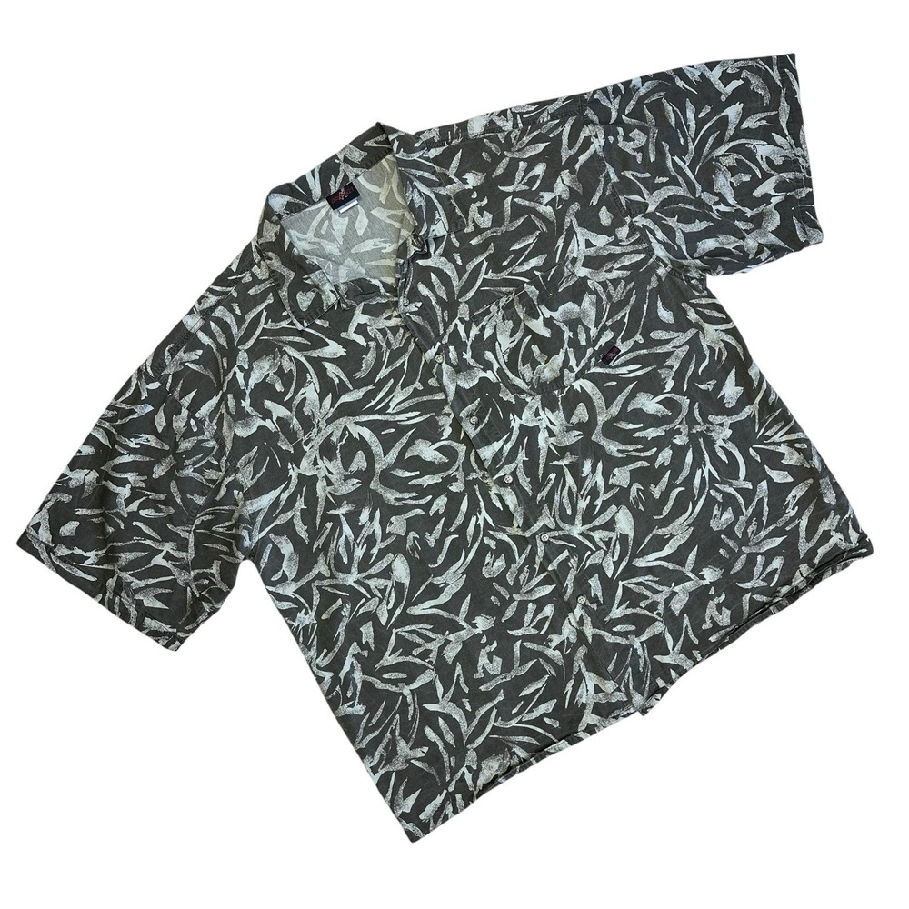 Vtg Gramicci Shirt Men XXL Grey Abstract Floral Button Up Short Sleeve Hiking